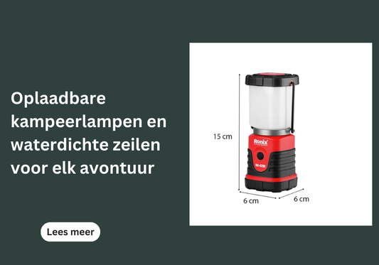 Oplaadbare kampeerlampen en waterdichte zeilen voor elk avontuur