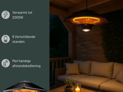 <tc>AVOID</tc> | Lampada riscaldante a infrarossi SHL-2000BR – 2000W | Per interni ed esterni | Con telecomando e illuminazione a LED
