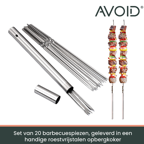 RVS BBQ spiezen 30 cm - set van 20 herbruikbare barbecue spiezen - Vaatwasserbestendig en Hittebestendig