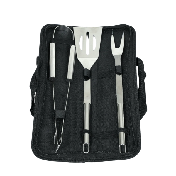 BBQ Gereedschap Set 3-delig – Metalen BBQ Tang, Spatel & Vork in Luxe Opbergtas – RVS BBQ Set Gereedschap – Barbecue Accessoires Cadeau