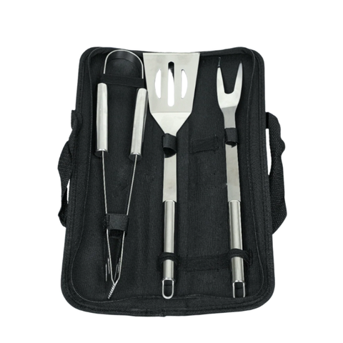 BBQ Gereedschap Set 3-delig – Metalen BBQ Tang, Spatel & Vork in Luxe Opbergtas – RVS BBQ Set Gereedschap – Barbecue Accessoires Cadeau