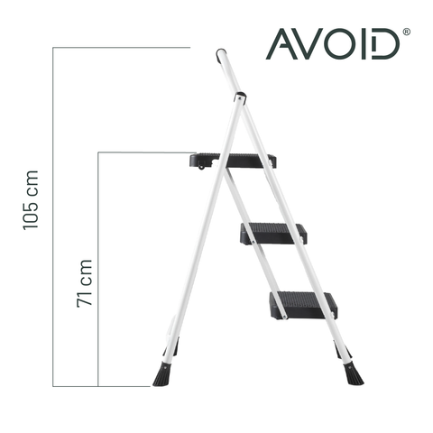AVOID Huishoudtrap – Keukentrap Opstapkrukje – Inklapbare Trapladder – Wit – Veilig & Stabiel - Avoid