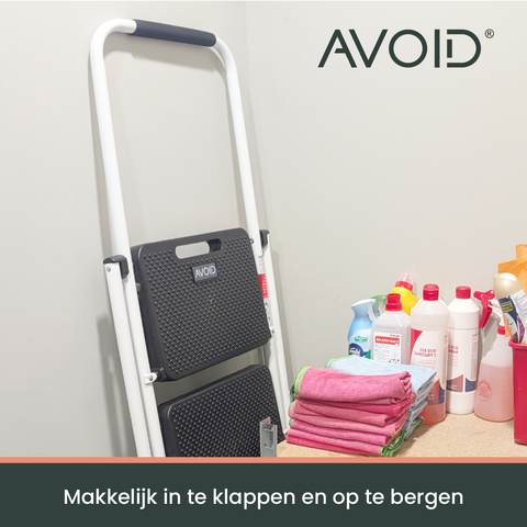 AVOID Huishoudtrap – Keukentrap Opstapkrukje – Inklapbare Trapladder – Wit – Veilig & Stabiel - Avoid