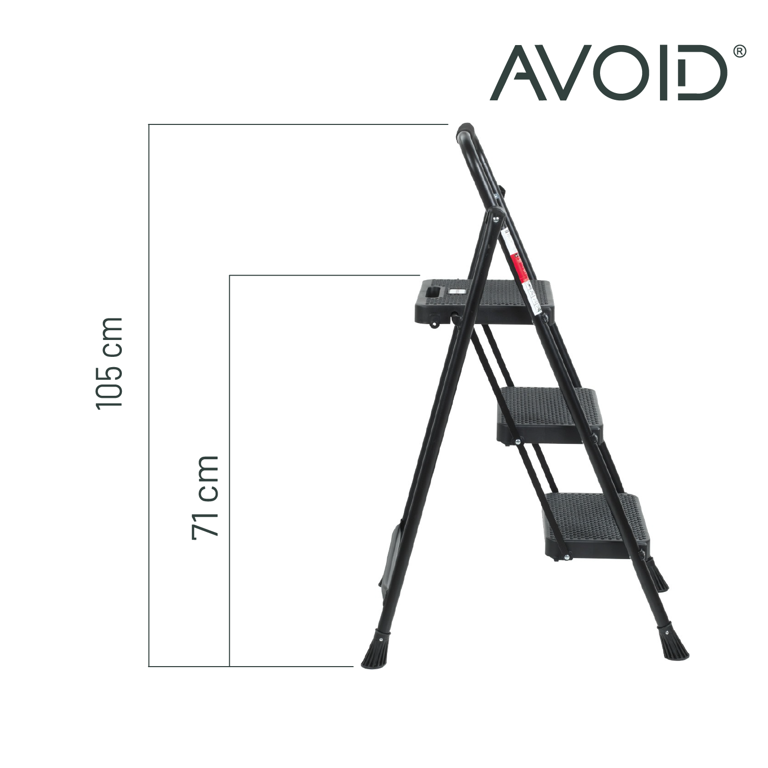 AVOID Household Stepladder – Kitchen Step Stool – Folding Step Ladder – Black – Safe & Stable – Avoid