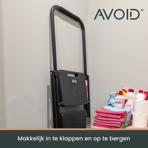 AVOID Huishoudtrap – Keukentrap Opstapkrukje – Inklapbare Trapladder – Zwart – Veilig & Stabiel - Avoid