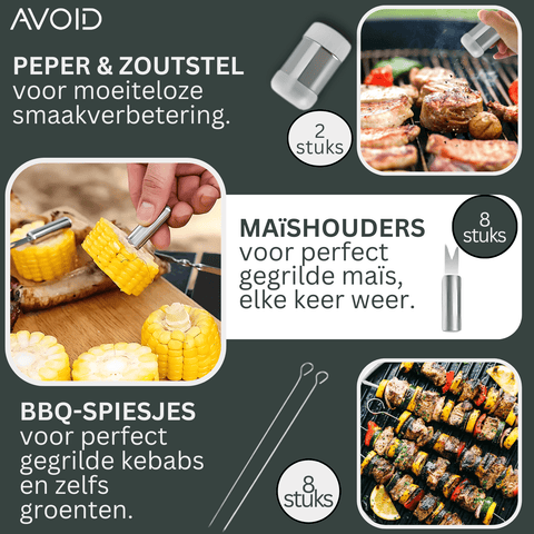 AVOID® - 28-delige Roestvrijstalen BBQ Gereedschapset - Avoid