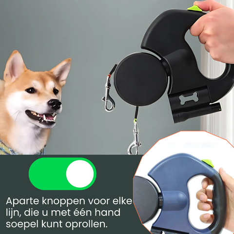 AVOID® Dubbele Hondenriem 3 Meter - met Verlichting en Poepzakjeshouder - Reflecterende Rollijn - 360° Draaifunctie - Avoid