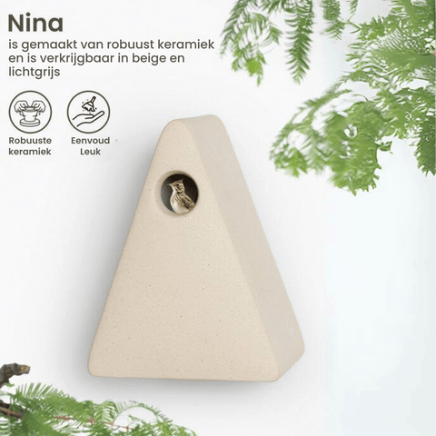 Singing Friend - Hello Nina - Handgemaakt Keramisch Vogelnestkastje - Verkrijgbaar in Beige of Grijs - Avoid